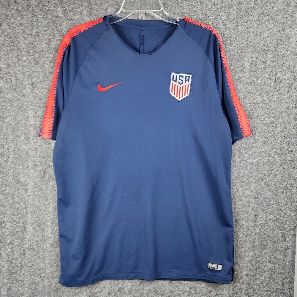 USA Nike Jersey Mens 2XL Navy Blue International Soccer Dri-Fit SU181102HSE EUC